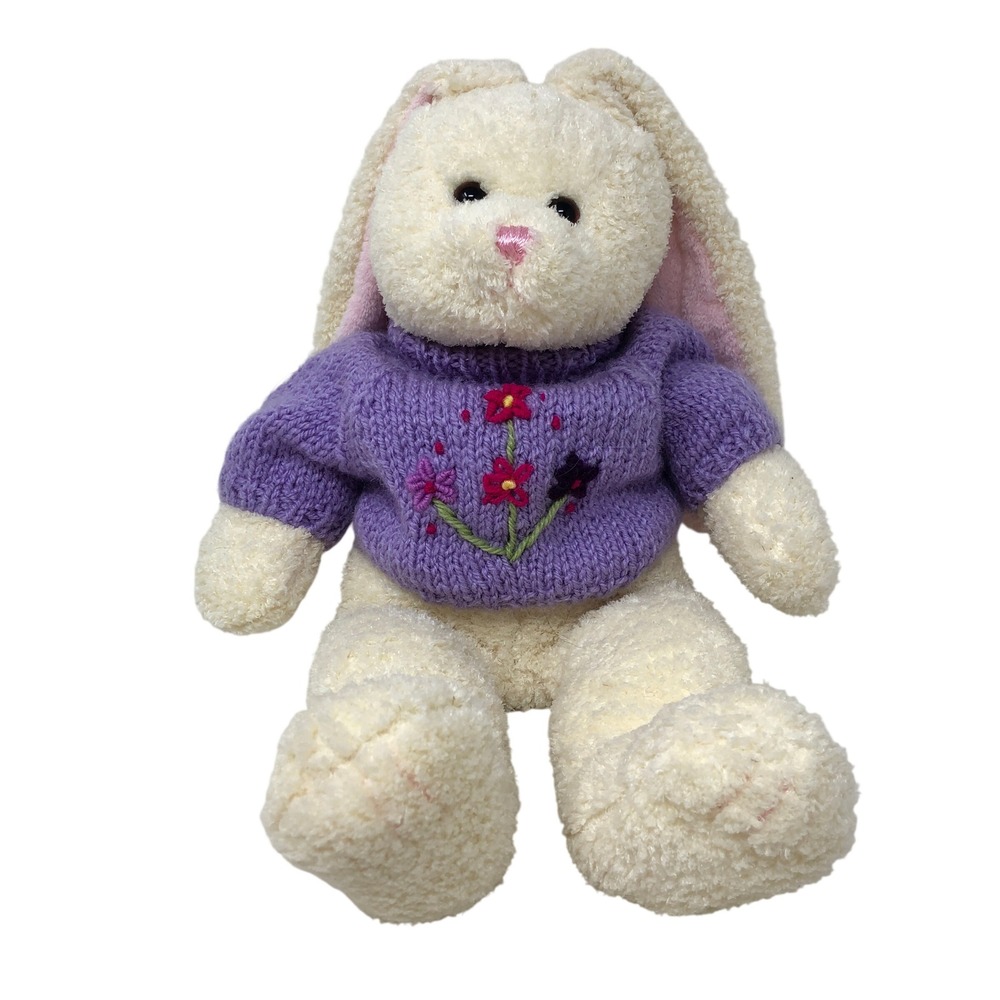 Vintage Friendzies‎ Bunny Plush Cream Purple Floral Sweater Rabbit Target 2001